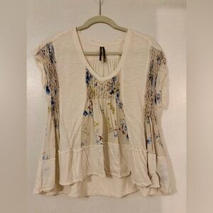 Anthropologie Floral Cream Smocked Top